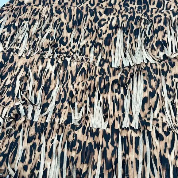 CHICO'S BROWN/ tan ANIMAL LEOPARD PRINT FRINGE PULL ON SKIRT size 2 US large - Picture 5 of 9